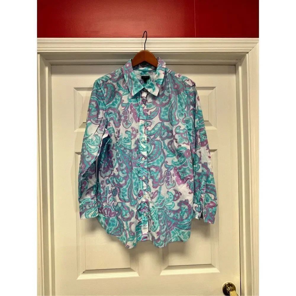 Talbots Blue & Purple Abstract Blue & Purple Light Wright Button Down Shirt sz 2